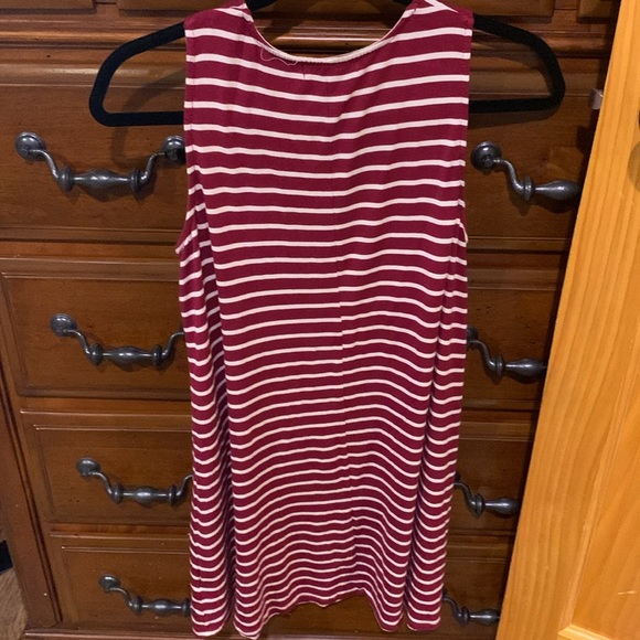 Living doll maroon and white striped dress with criss cross feature in front - Picture 3 of 3
